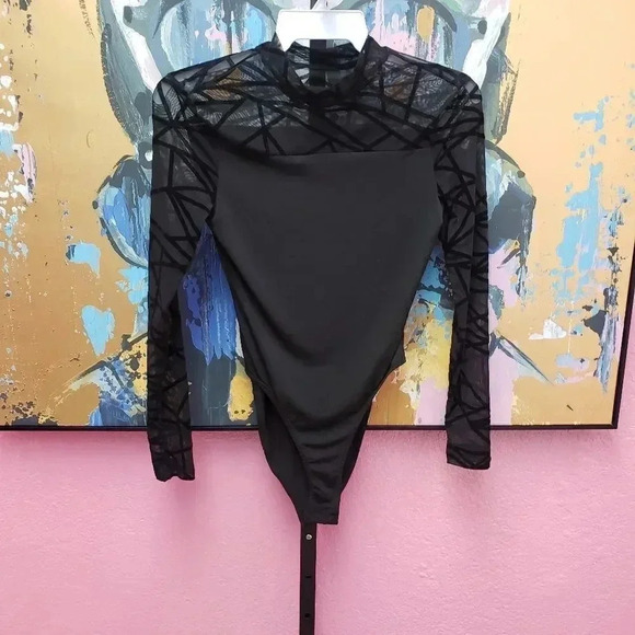 Shein Black Abstract Bodysuit - Picture 1 of 8